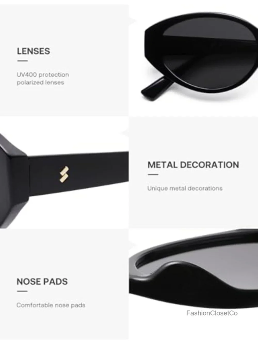 Retro Oval Polarized Cat Eye Sunglasses with UV400 Protection Lightweight